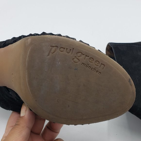 Paul Green Tacey Bootie 9 Black Nubuck Peep Toe Heels Slashed Uppers - Picture 12 of 13